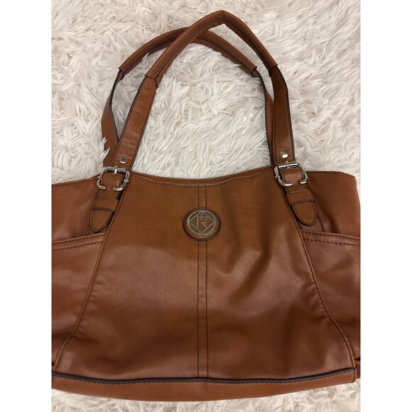 Relic By Fossil Brown Faux Leather Tote Bag With Outer Pockets & Silver Logo Acc - Picture 15 of 16